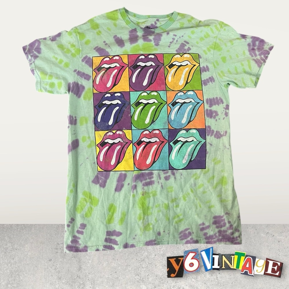 Small Green & Purple Tie-Dye Rolling Stones T-shirt